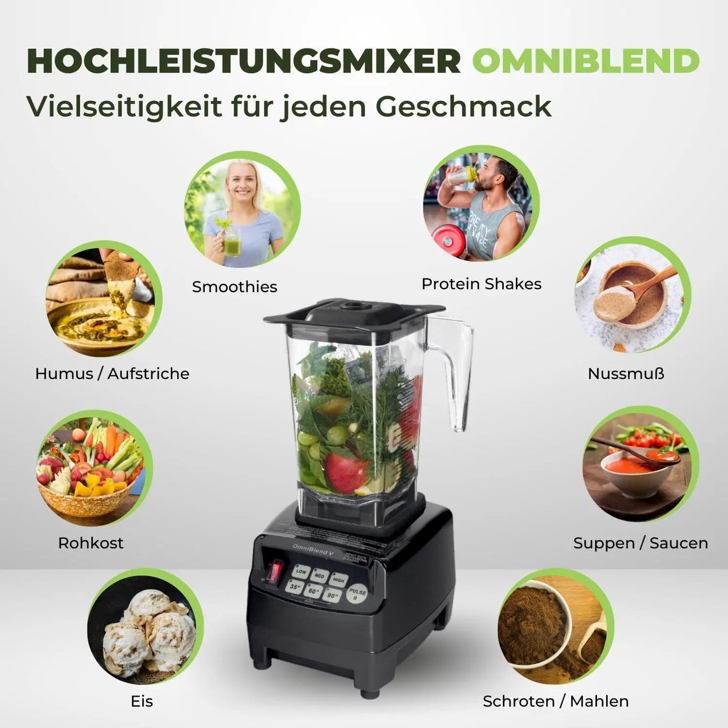 JTC OmniBlend V TM-800A schwarz 1,5 Liter Hochleistungsmixer BPA-frei Standmixer Smoothie Mixer