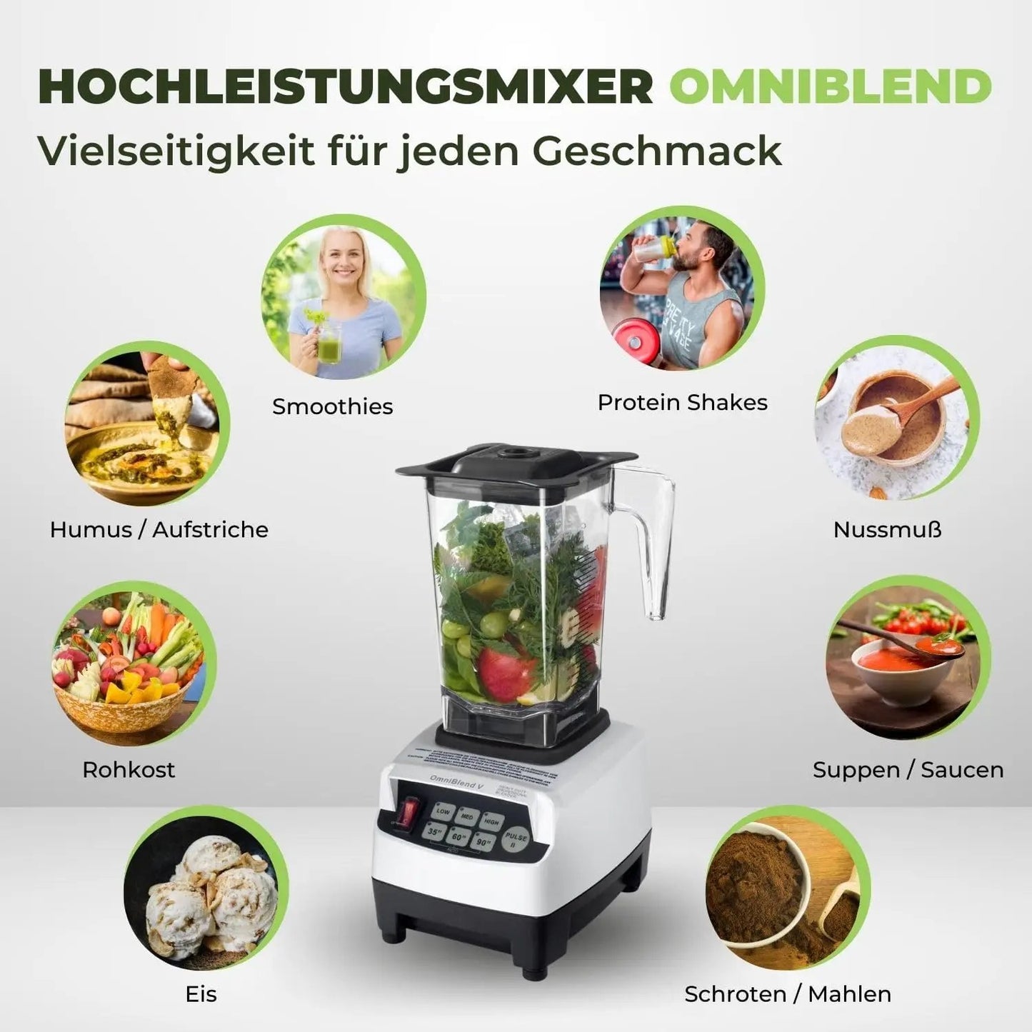 JTC OmniBlend V TM-800A perlweiß 1,5 Liter Hochleistungsmixer - Vielseitigkeit für jeden Geschmack