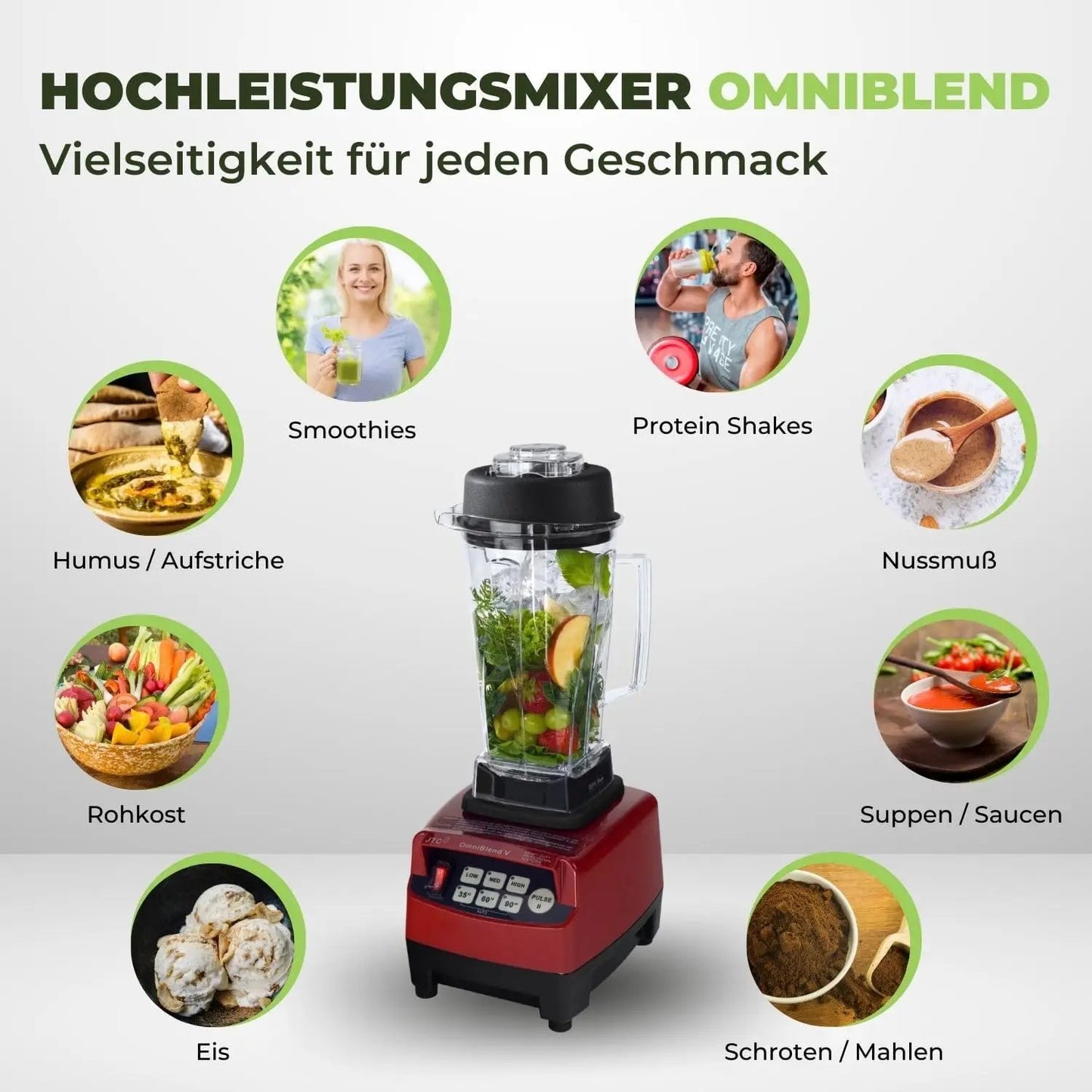 JTC OmniBlend V TM-800 maron 2 Liter Hochleistungsmixer - Vielseitigkeit für jeden Geschmack