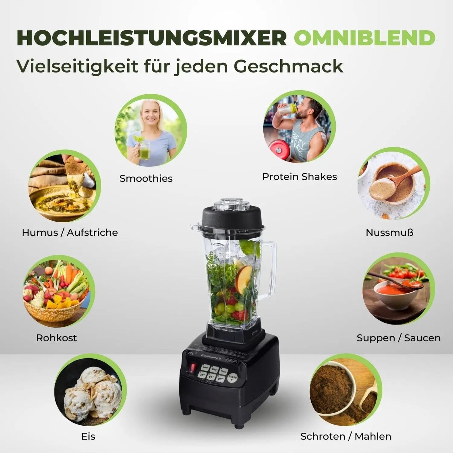 JTC OmniBlend V TM-800 schwarz 2 Liter Hochleistungsmixer - Vielseitigkeit für jeden Geschmack