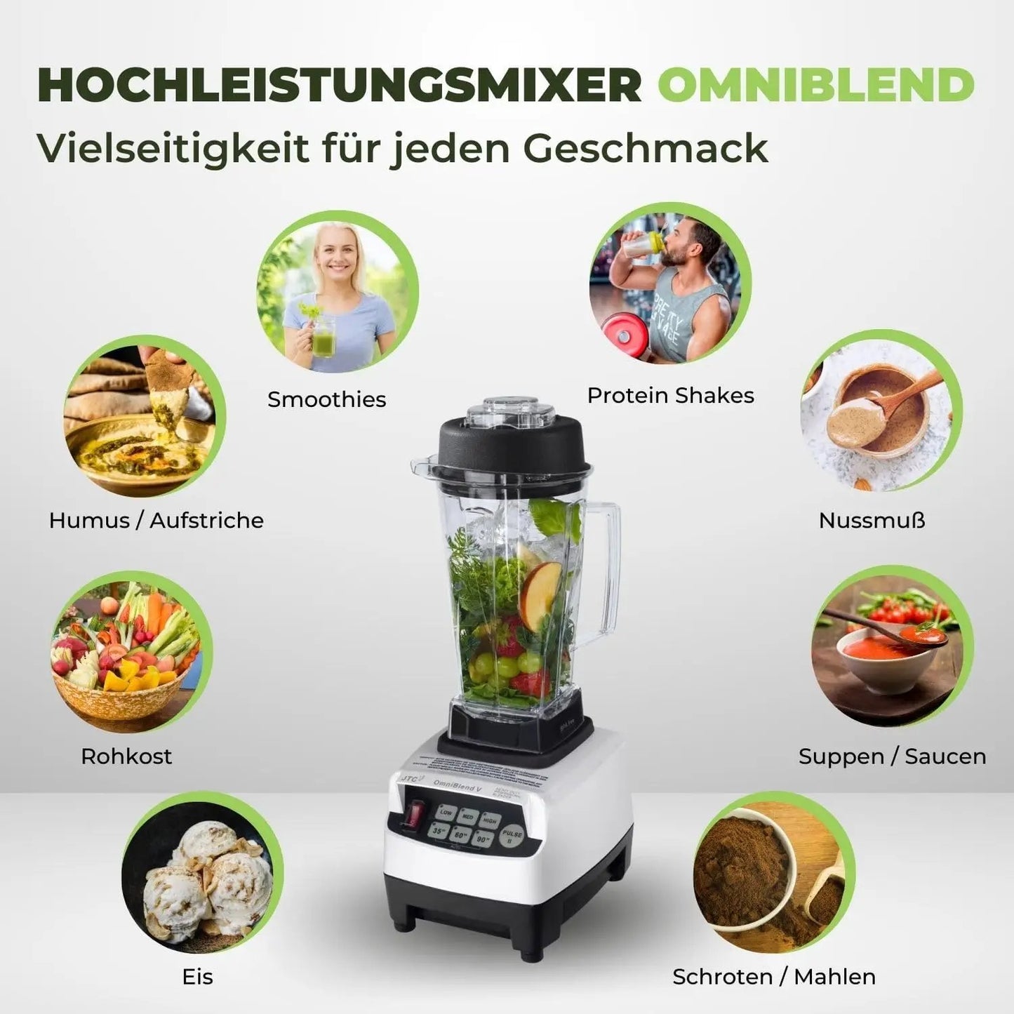 JTC OmniBlend V TM-800 perlweiß 2 Liter Hochleistungsmixer - Vielseitigkeit für jeden Geschmack