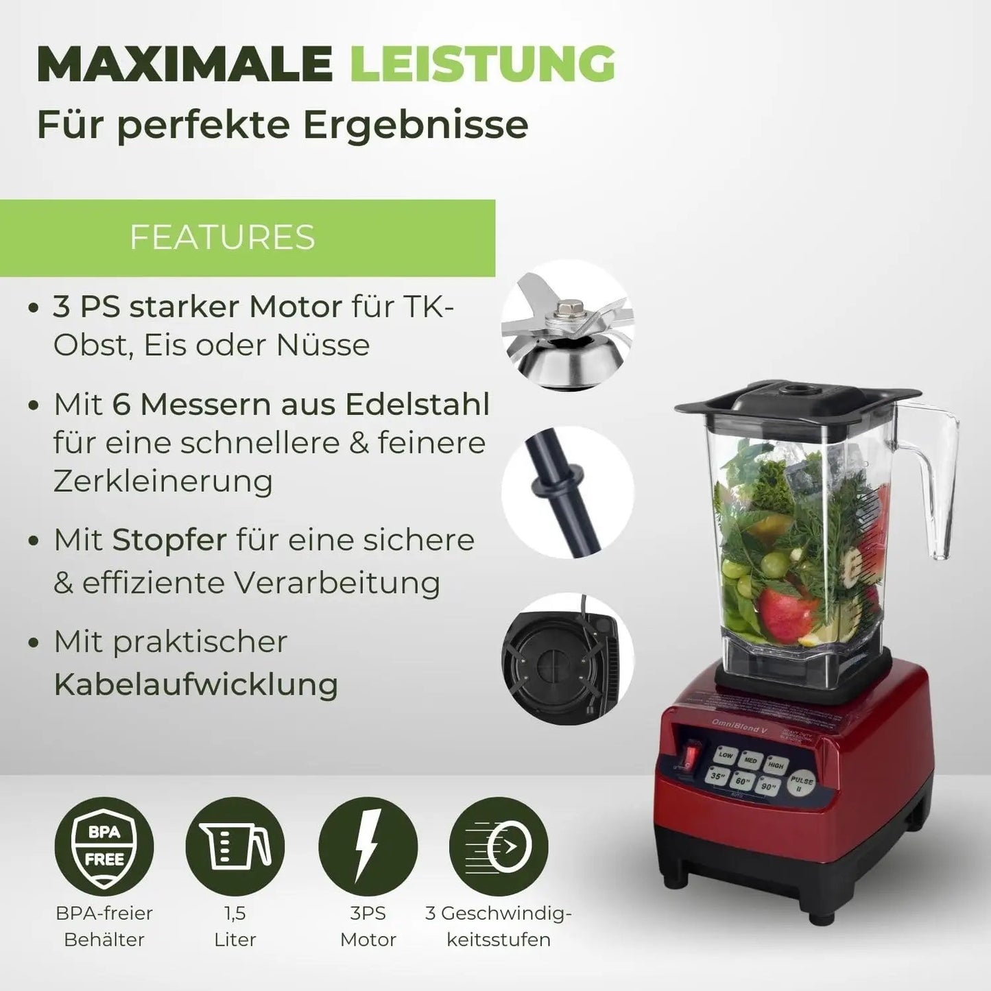 JTC OmniBlend V TM-800A maron 1,5 Liter Hochleistungsmixer Produktdetails