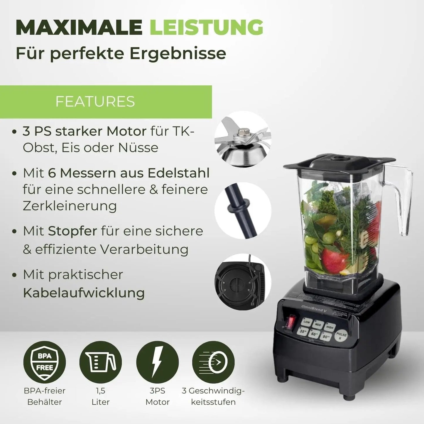 JTC OmniBlend V TM-800A schwarz 1,5 Liter Hochleistungsmixer Produktdetails