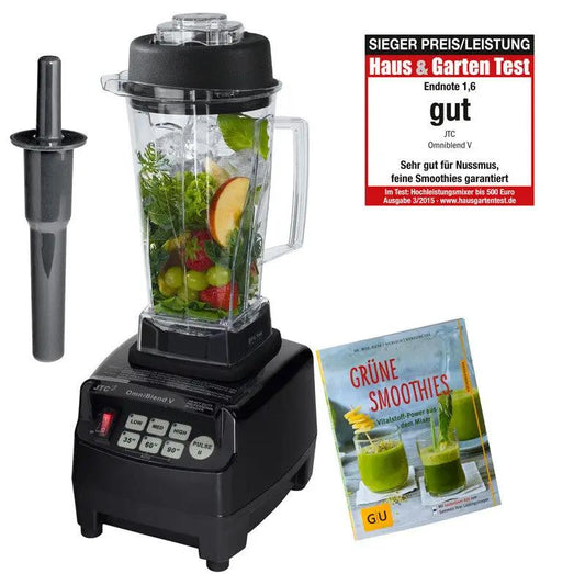 OmniBlend V TM-800 schwarz 2 L Standmixer BPA-frei mit Stößel und Gratis Beigabe Buch "Grüne Smoothies"