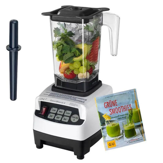 OmniBlend V TM-800A perlweiss 1,5 L Standmixer BPA-frei mit Stößel und Gratis Beigabe Buch "Grüne Smoothies"